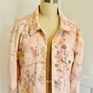 SANCTUARY Women's Dusty Pink Stretch Pocketed Button Down Floral Denim Jacket
